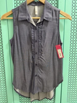 Top sin mangas Xhilaration azul denim cambray talla L (10-12) nuevo con etiquetas Foto 1 de 4