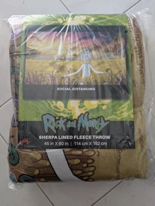 Rick and Morty Social Distancing Sherpa Lined Fleece Throw Blanket 45x60 - NEW - Picture 1 of 4
