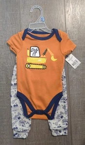 Kidgets Boys 2 Piece Set Body Suit/Pants - Dig It-Newborn-3/6 Months Orange NWT - Picture 1 of 6