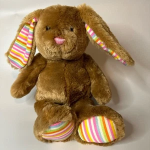Peluche conejito conejo marrón con patas a rayas arco iris animal de peluche 18 pulgadas - Imagen 1 de 8