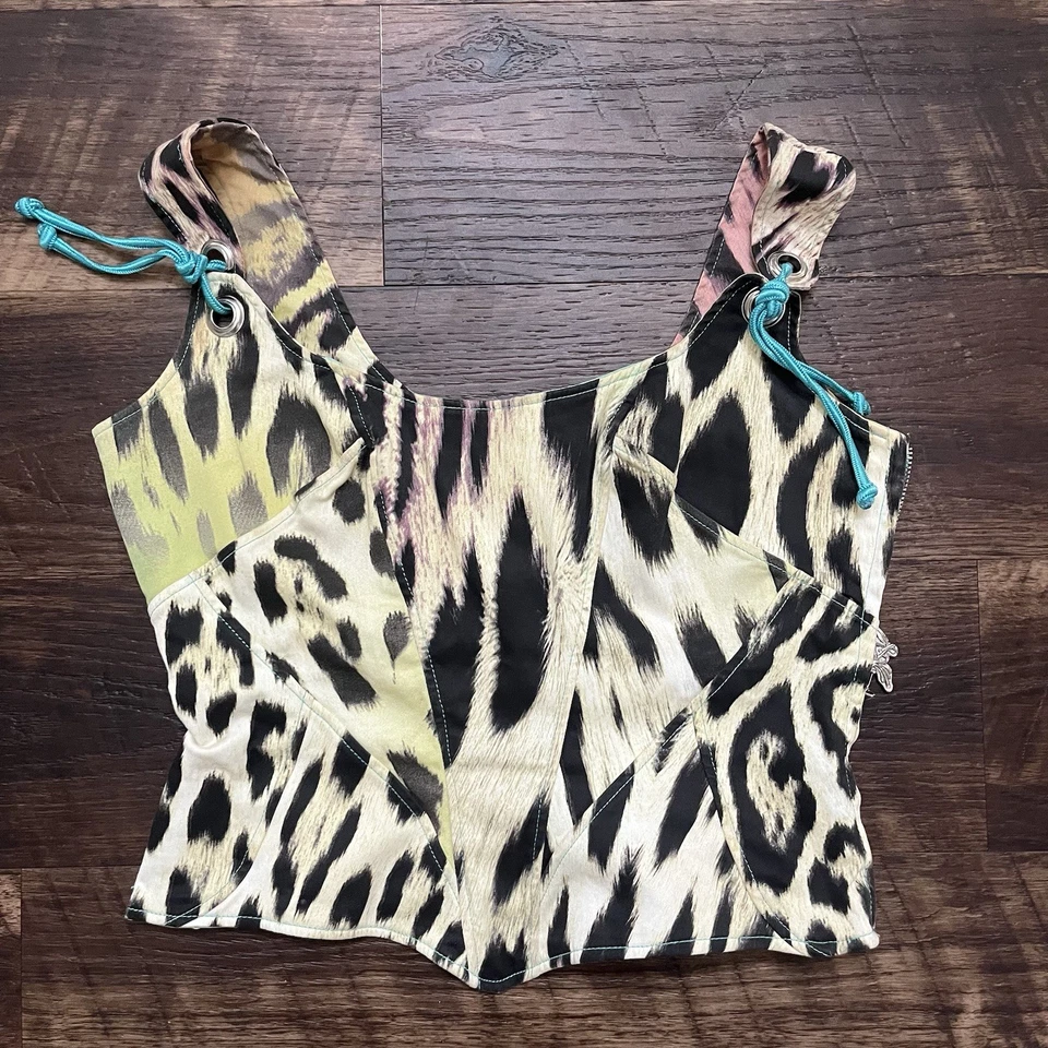 Corsé con cordones Roberto Cavalli de colección JustCavalli estampado animal verde azulado talla 40 Foto 1 de 4