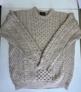 Carraig Donn 100% Merino Wool Cable Knit Fisherman Sweater Size XL Ireland - Picture 1 of 9