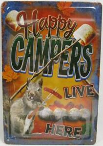 Happy Campers Live Here Metal Novelty Tin Sign Cabin Camping Rustic Lodge
