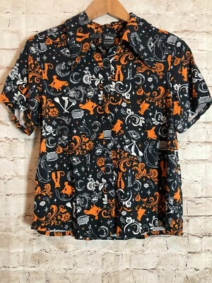 Disney Hocus Pocus Top Mujer Mediano Negro y Naranja Halloween Abotonada Bruja Foto 1 de 4