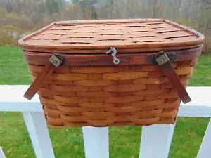Antique Split Ash Picnic Pie Basket Original Nice! - Picture 1 of 19