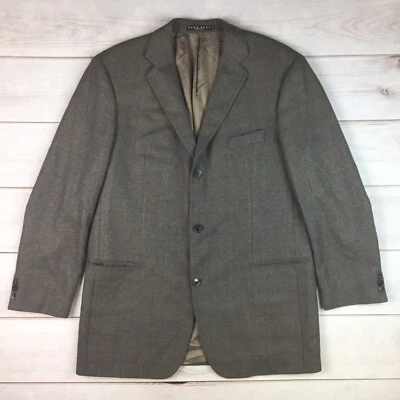 Jaqueta Blazer Vintage Hugo Boss Masculina 46L Marrom Espinha de Arenque Lã Virgem Sob Medida - Imagem 1 de 4