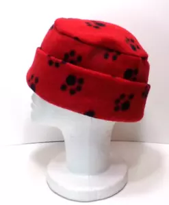 RED DOG PAWS FLEECE ROLLED BRIM WINTER HAT THERMAL STRETCHY h88cr - Picture 1 of 3