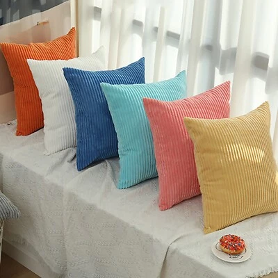Set of 2 Decorative Throw Pillow Covers Soft Plush Flannel Stripe Fluffy NEW - Image 1 of 4
