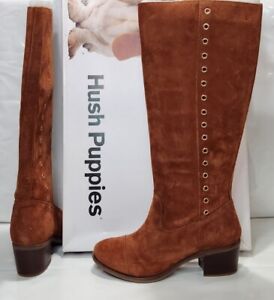 HUSH PUPPIES Knee High Boot, Cognac Suede Ideal Nellie Size 6.5, NEW!