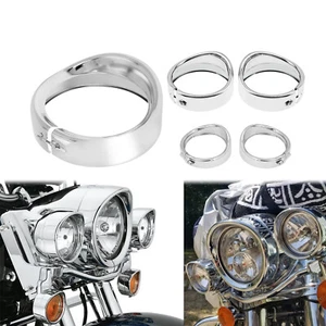 7" Headlight 4.5"Fog Light Visor Turn Signal Chrome Trim Ring For Harley Touring - Picture 1 of 19