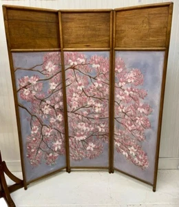 Antique Hand-Painted Room Divider Screen 68x57 Inches - Picture 1 of 15