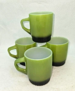 Lot of 4 Anchor Hocking Fire King Avocado Green & Black Cups Coffee Mugs - Picture 1 of 4