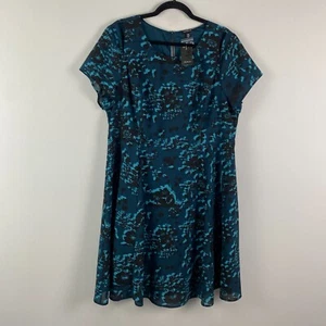 Torrid Georgette Teal Floral Short Sleeve Skater Dress Cutout Detail Size 18 - Picture 1 of 9