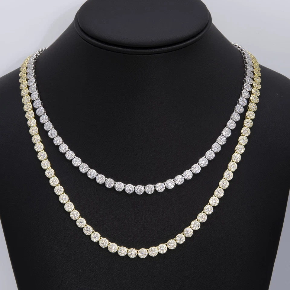 Round-Cut Flower Tennis Chain Necklace Yellow White Sterling Silver 925 - Image 1 of 1