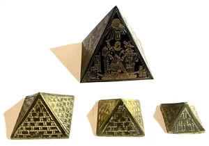 4 Brass & Copper Egyptian Revival Pyramid Sculptures Paperweight, 1960's (1 + 3) - Picture 1 of 6