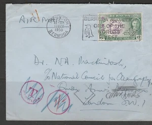 BERMUDA 1949 CENTENARY OF POSTMASTER PEROT'S STAMP SG129 UNDERPAID AIRMAIL COVER - Picture 1 of 2