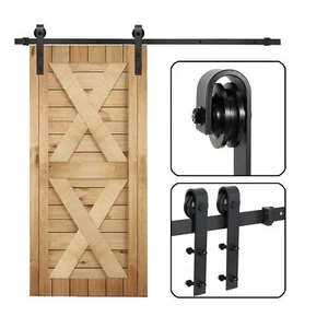 6.6 FT Sliding Barn Door Hardware Kit Wood Modern Hang Style Track Rail Black - Picture 1 of 8