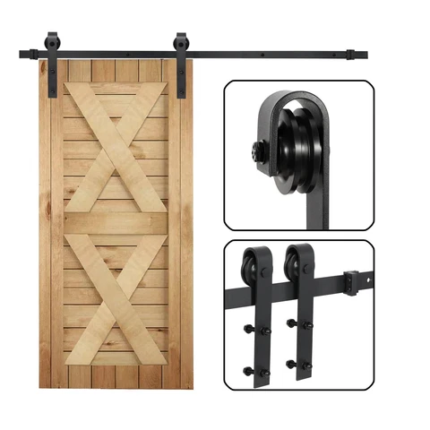 6.6FT Sliding Barn Door Hardware Kit Black Modern Closet Hang Style Track Rail Cover