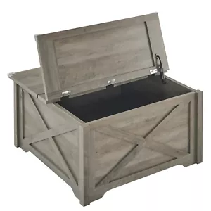 Farmhouse Square Coffee Table Wood Center Table w/Hidden Storage Compartment,US - Picture 1 of 11