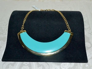 NWT $150 Kenneth Jay Lane Polished Golden Turquoise-Hue Bib Necklace - Picture 1 of 10