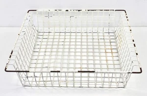 1970s Industrial Wire Mesh Basket Cream Metal Bin TV Prop Factory Storage Decor - Picture 1 of 13