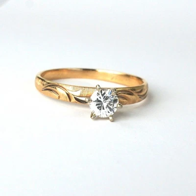 Anillo solitario brillante con pergamino de diamantes de oro macizo de 14K, certificado por GIA 0,3 quilates Foto 1 de 4