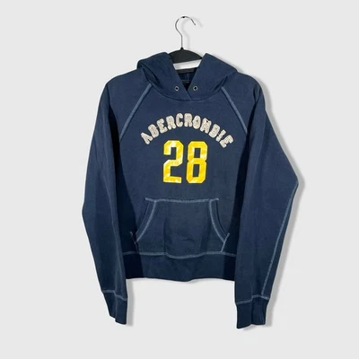 Vintage Y2K Abercrombie Fitch Hoodie Womens M Navy Blue Script 28 Retro Sporty - Image 1 of 4