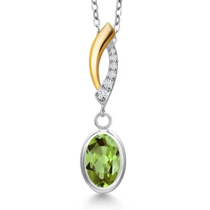 1.47 Ct Peridot and Lab Grown Diamond 925 Silver and 10K Yellow Gold Pendant - Picture 1 of 6
