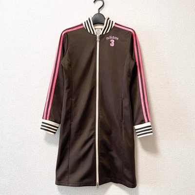 Adidas Activewear Jersey Dress Jacket Track Y2K Size L Brown Full Zip Grunge - Image 1 of 4