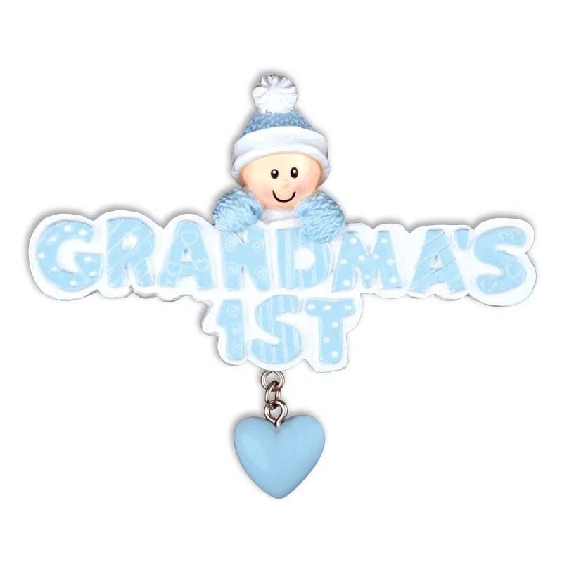 Abuela 1er Niño en Gorra Azul Personalizado Árbol de Navidad Adorno Foto 1 de 1