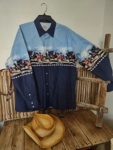 Gibson Trading Western brushpopper style Shirt Mens 2XL - XXL Horses snaps EUC - Picture 1 of 8
