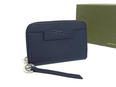 Monedero de cuero LONGCHAMP azul marino casi sin usar hombres mujeres Japón Foto 1 de 4