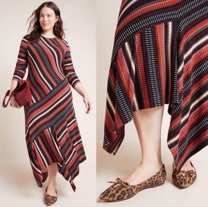Anthropologie Maeve Parkside Knit Striped Hankerchief Hem Fitted Maxi Dress 2XL - Picture 1 of 7