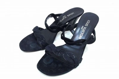 Auténticas sandalias mulas de satén con monograma Louis Vuitton EU35/US5 negras con doble correa Foto 1 de 4