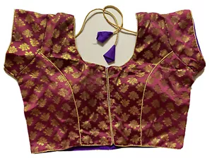 "Blusa púrpura NUEVA Readymade Diseñador Sari Saree Choli MANGAS BROCADO DORI 36" - Imagen 1 de 7