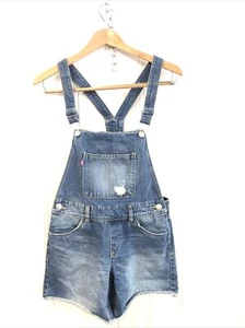 Levi’s Girls Denim Overall Shorts Jean Raw Hem Medium Blue 14 Regular Shortalls - Picture 1 of 6