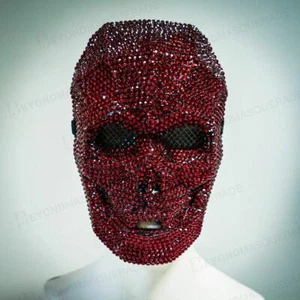Rhinestone Face Mask Bling Bling Mask Full Face Skull Masquerade Mask Red - Picture 1 of 4