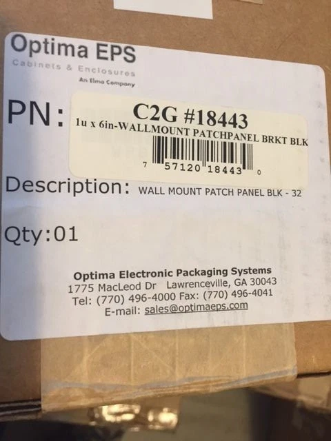 C2G 18443 NEW NIB 1U 6" deep Wallmount Patch Panel Bracket BLACK STEEL FAST S/H - Image 1 of 1