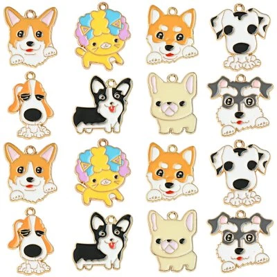 16Pcs эмали собаки подвески головы домашних животных щенок подвески для DIY ожерелье ювелирных изделий - Изображение 1 из 4