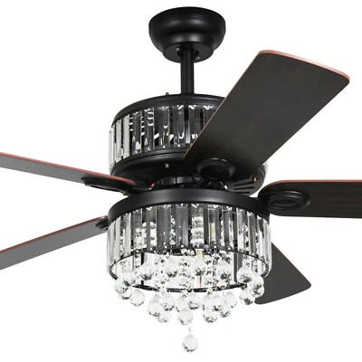 52" LED Luxury Crystal Ceiling Fan Light Chandelier Pendant Lamp Remote 3 Speed - Image 1 of 4
