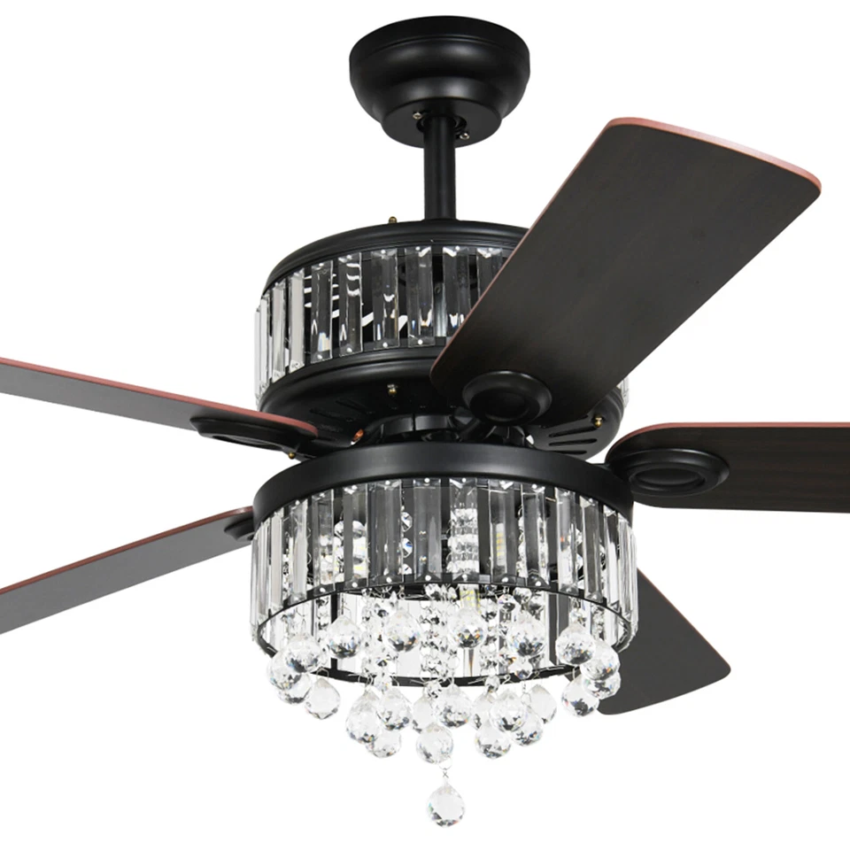 52" LED Luxury Crystal Ceiling Fan Light Chandelier Pendant Lamp Remote 3 Speed - Image 1 of 4