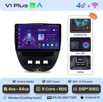 Autoradio Para Peugeot 107-Toyota Aygo-Citroën C1 2005-2014 4G+64GB CarPlay - Imagen 1 de 4