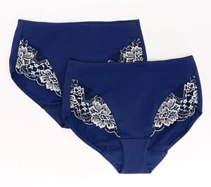 Breezies Taglia 1X Luxe Pizzo Bicolore Hipster Slip Set di 2 NAVY A632187 - Foto 1 di 4