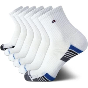NWT MENS TOMMY HILFIGER QUARTER TOP SPORT SOCKS~WHITE~6 PAIRS - Picture 1 of 1