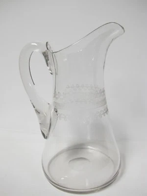 CRISTAL SOPRADO À MÃO GRAVADO 101/2" JARRO 48 oz ALÇA APLICADA DE CRISTAL LABIAL ABERTO  - Imagem 1 de 4