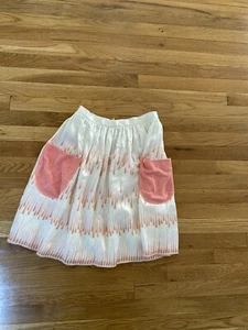 Hilda.Henri Girls Size 12 A Line Print SKIRT, Silk Ivory Coral Pockets New $230 - Picture 1 of 6