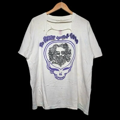 Vintage 80s The Jerry Garcia Band Grateful Dead Skull Mushroom Thrashed Shirt XL - Image 1 of 4