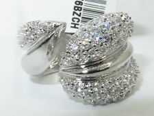 Ladies cz band silver ring pave sparkling open comfort rhodium new chunky W076