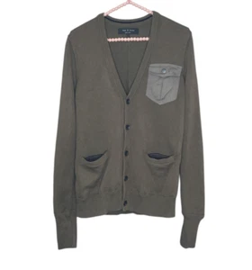 Cárdigan Suéter Rag & Bone Para Hombre Pequeño S Verde Ejército Bolsillo Utilitario Algodón Lana - Imagen 1 de 4