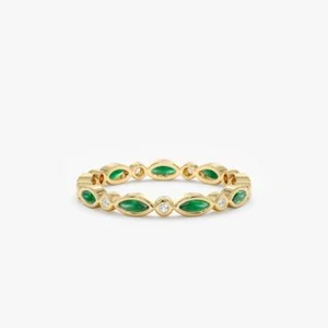 Natural Emerald and Diamonds Full Eternity Band Women Ring 10k Solid Gold - Picture 1 of 5